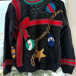Festive vintage spice of life ugly Christmas Sweater with bow and ornaments